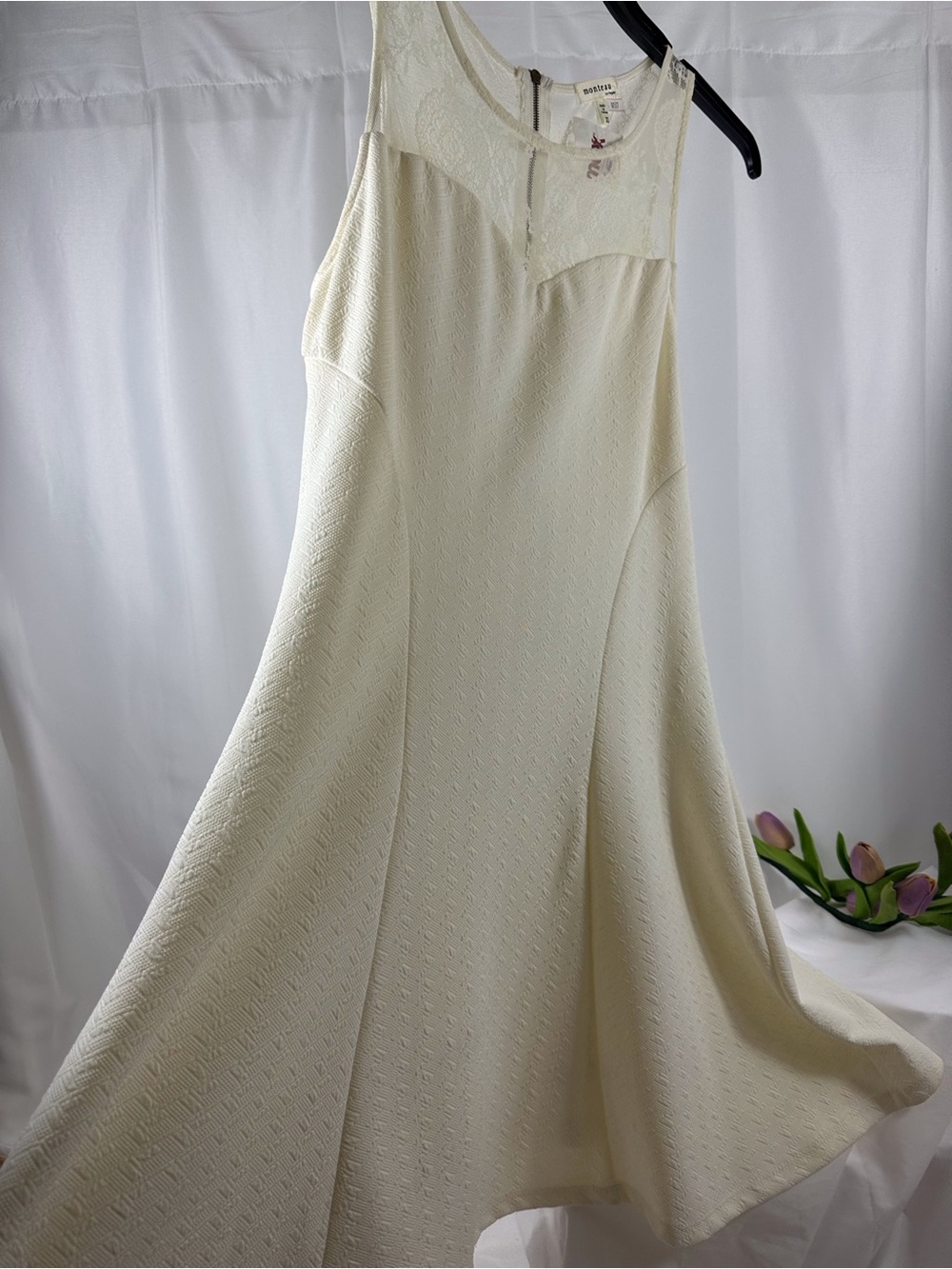 NWT SZ XL cream ivory, sleeveless fit and flare, midi dress exposed back zipper